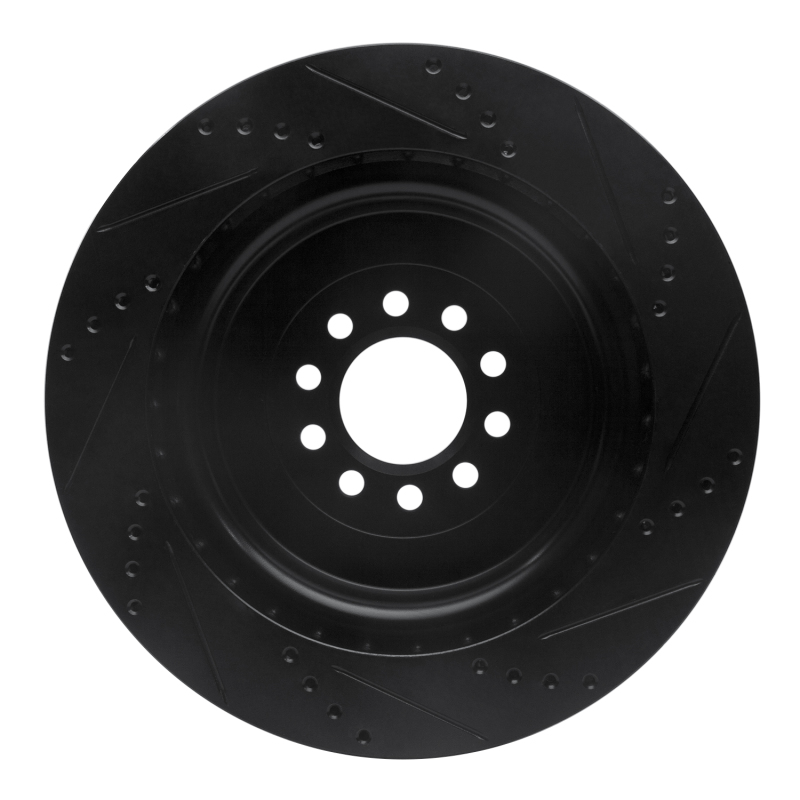 Jaguar XJR Brake Rotor (1) - Front Left - R1 Concepts - Drilled & Slotted - Black - `03-`05